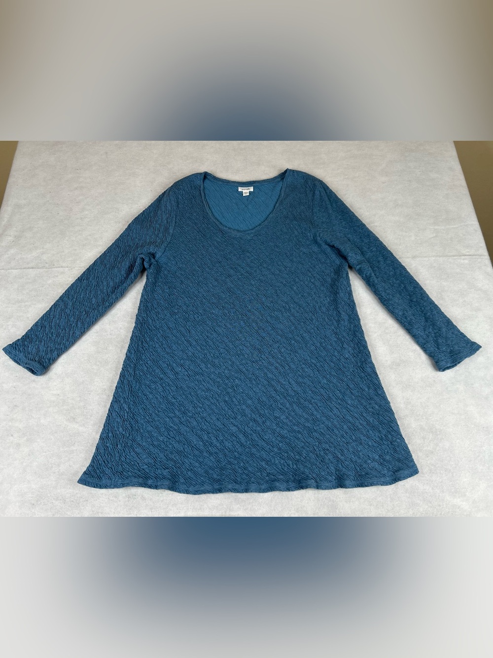 J. Jill Pure Jill Pullover Top XL Blue V-Neck Textured Crinkle Cotton Stretch